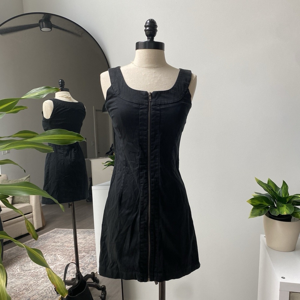 Copacabana Vintage Black Front Full Zip Straight Dress Women's Small Summer 1482